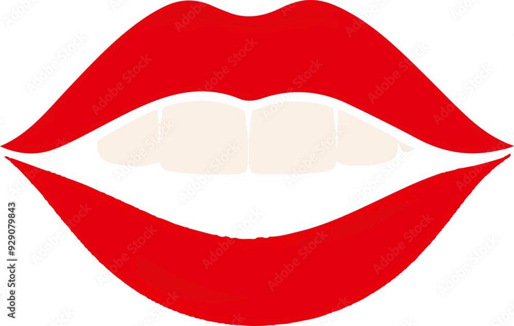 A red lip with white teeth
