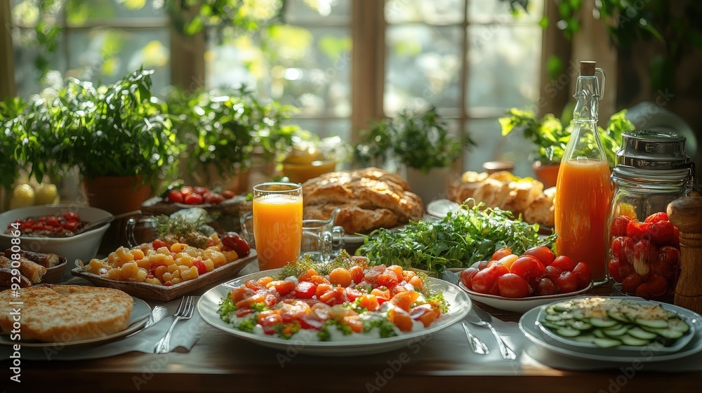 Trendy Brunch Setup with a Variety of Delicious and Beautifully Presented Dishes Trendy Brunch Setup with a Variety of Delicious and Beautifully Presented Dishes