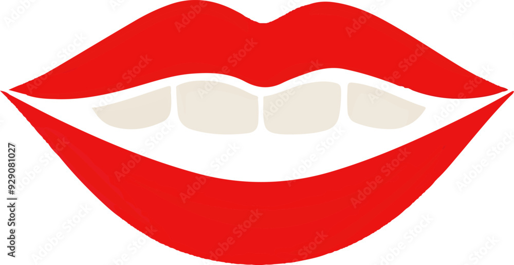 A red lip with white teeth A red lip with white teeth