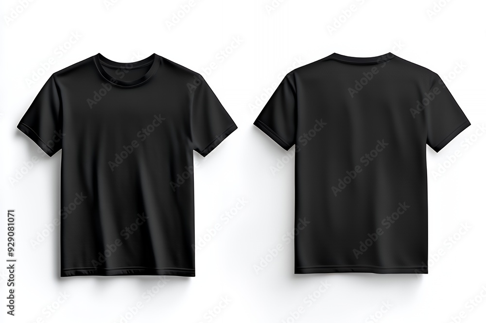 A black t-shirt displayed from the front and back view, showcasing its design. A black t-shirt displayed from the front and back view, showcasing its design.