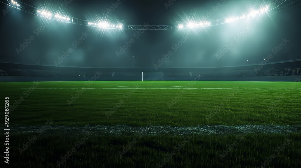 Empty Soccer Stadium at Night - Ready for the Game Empty Soccer Stadium at Night - Ready for the Game