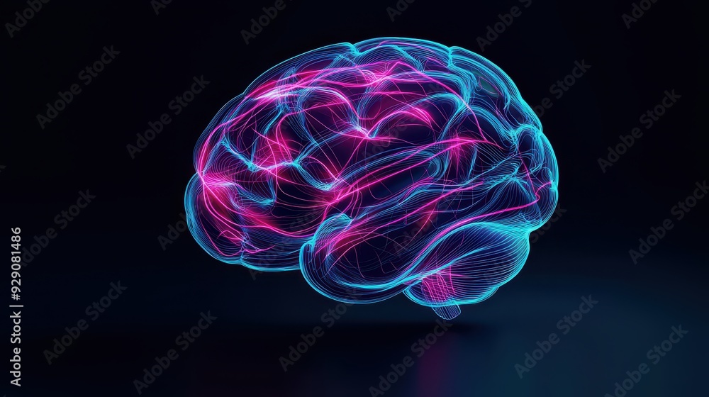 A vibrant, artistic representation of a brain, showcasing intricate neural networks in glowing blue and pink colors. A vibrant, artistic representation of a brain, showcasing intricate neural networks in glowing blue and pink colors.