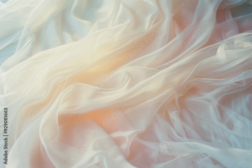 Soft, translucent fabric folds create a dreamy, ethereal feel, with faint peach hues blending into white. Soft, translucent fabric folds create a dreamy, ethereal feel, with faint peach hues blending into white.