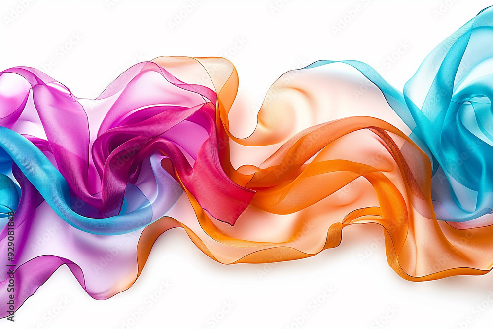 A cascade of multicolored satin ribbons flowing gracefully against a pure white background. A cascade of multicolored satin ribbons flowing gracefully against a pure white background.