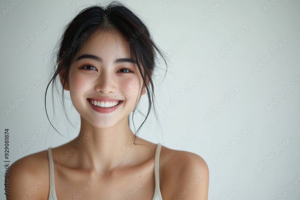 Beautiful young Asian woman smiling and happy created with Generative AI Beautiful young Asian woman smiling and happy created with Generative AI