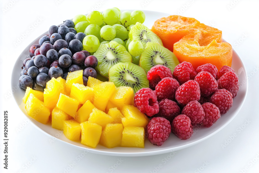 Healthy and refreshing fruit salad on a white plate Healthy and refreshing fruit salad on a white plate