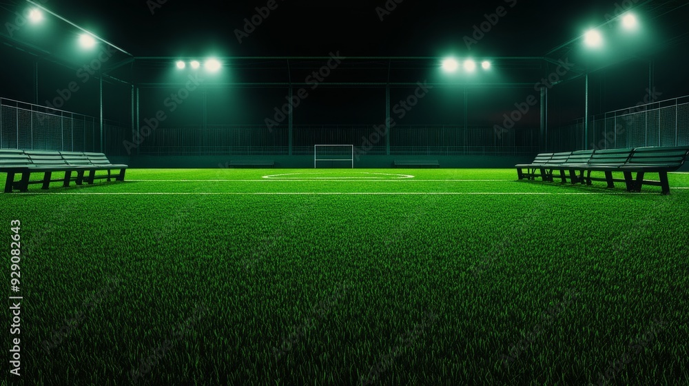 Empty Football Field at Night - Ready for the Game Empty Football Field at Night - Ready for the Game