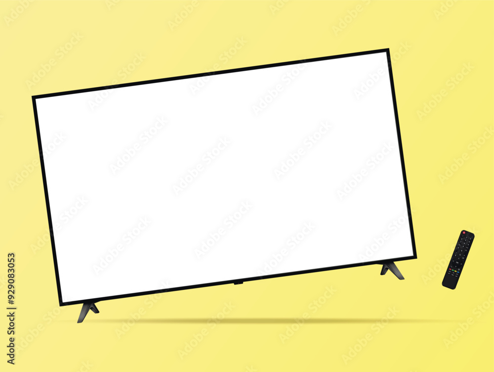 White screen oled tv floated on yellow background White screen oled tv floated on yellow background