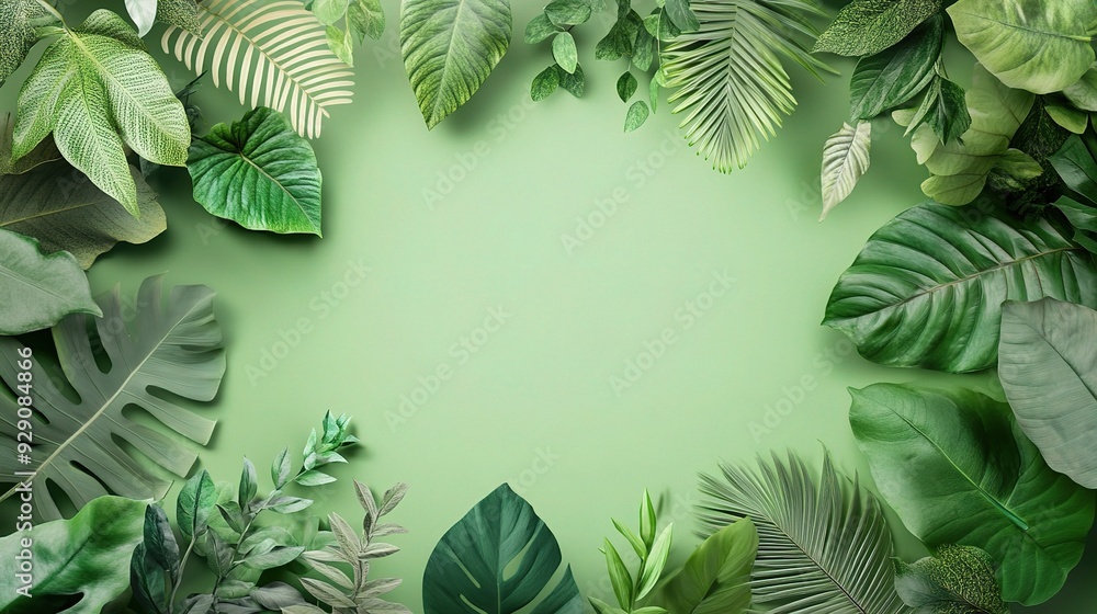 Green Oasis: A vibrant circle of lush green leaves creates a natural and calming backdrop. Green Oasis: A vibrant circle of lush green leaves creates a natural and calming backdrop.
