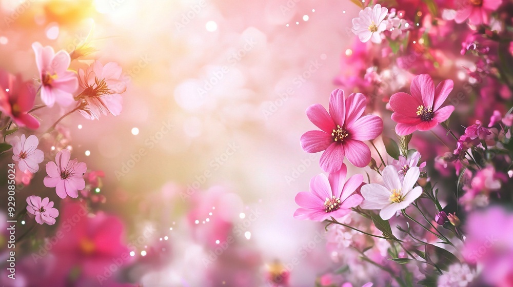 Dreamy Floral Field: A delicate, romantic scene of pink and white flowers bathed in soft, golden light. Dreamy Floral Field: A delicate, romantic scene of pink and white flowers bathed in soft, golden light.