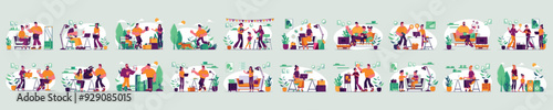 Mega set of big character concepts with people scene in flat cartoon design. The set of illustrations with big characters and cover a variety of topics. Vector illustration.