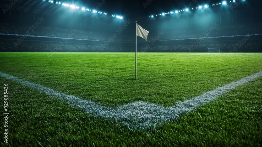 Soccer Stadium Night Game - Corner Flag View Soccer Stadium Night Game - Corner Flag View