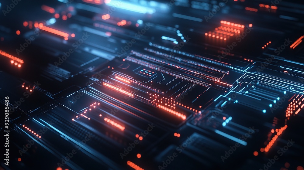 Abstract Circuitry: A mesmerizing abstract image with glowing lines of blue and orange light. Abstract Circuitry: A mesmerizing abstract image with glowing lines of blue and orange light.