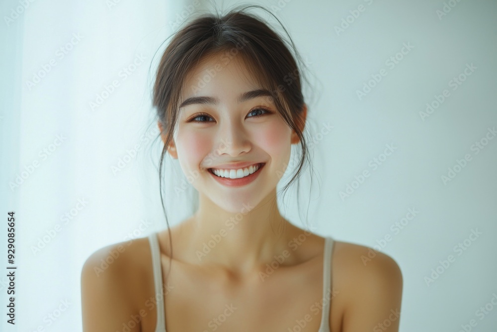 Beautiful young Asian woman smiling and happy created with Generative AI Beautiful young Asian woman smiling and happy created with Generative AI