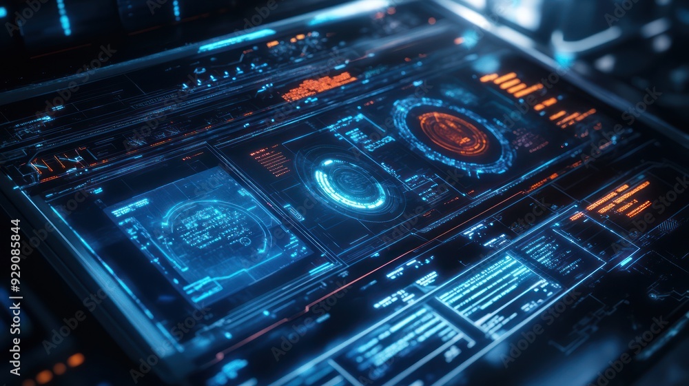 Futuristic Interface with Glowing Blue and Orange Data Futuristic Interface with Glowing Blue and Orange Data
