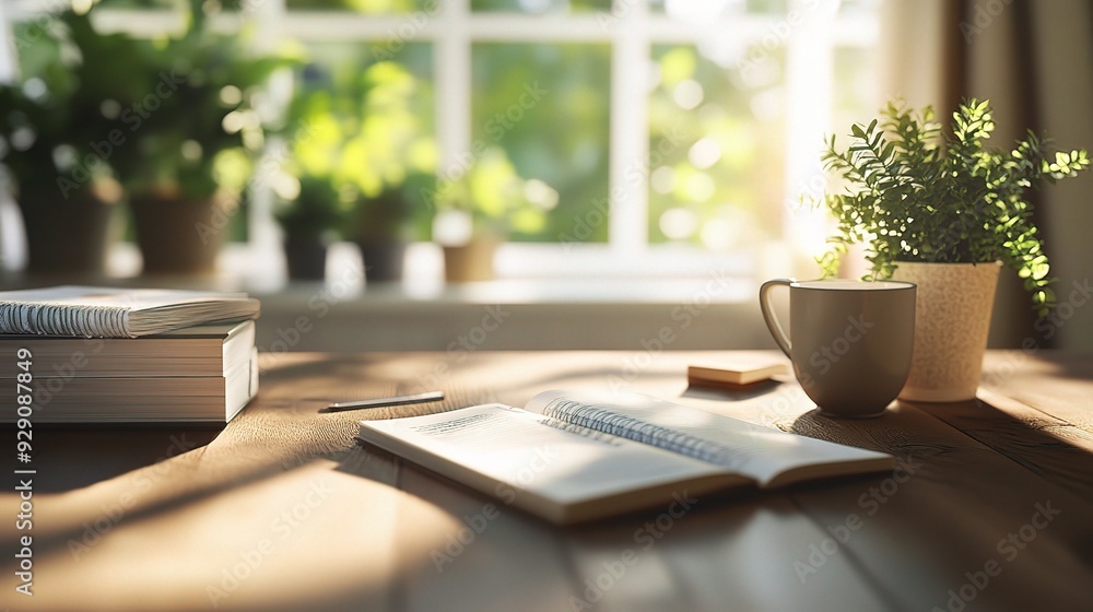 Morning Ritual: A warm cup of coffee, an open book, and the soft glow of sunlight through a window create a serene and inviting atmosphere for a peaceful morning routine. Morning Ritual: A warm cup of coffee, an open book, and the soft glow of sunlight through a window create a serene and inviting atmosphere for a peaceful morning routine.