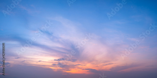 Dramatic panorama sky with cloud on twilight time.