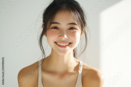 Beautiful young Asian woman smiling and happy created with Generative AI