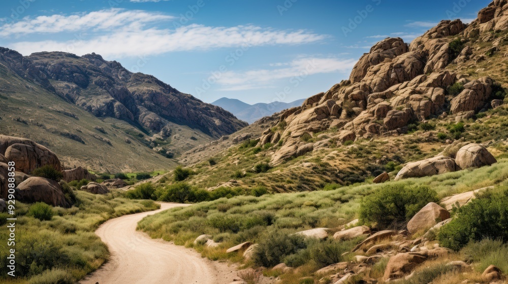 Serene Wilderness. Adventure through rugged mountain trails concept Serene Wilderness. Adventure through rugged mountain trails concept
