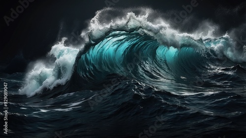 Deep ocean waves on a dark background, refreshing and cool.