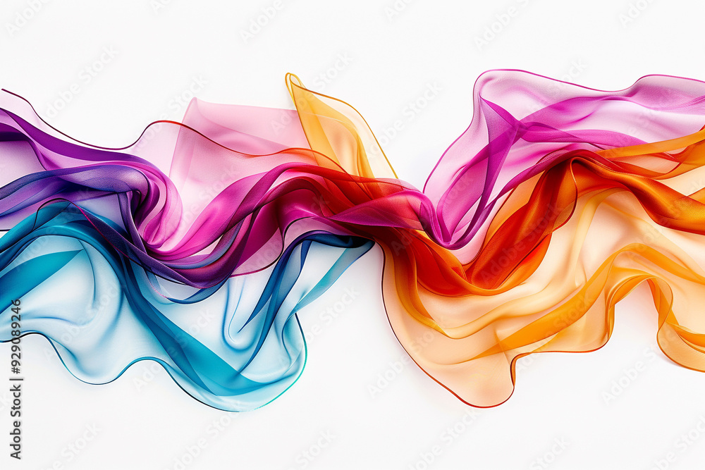 A cascade of multicolored satin ribbons flowing gracefully against a pure white background. A cascade of multicolored satin ribbons flowing gracefully against a pure white background.