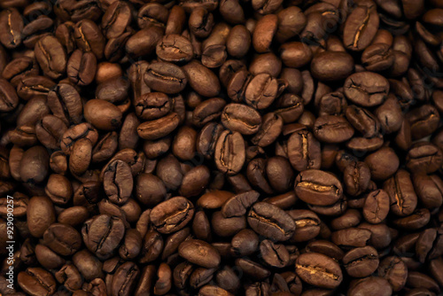 A close-up of roasted coffee beans, showcasing their rich brown color and texture, perfect for highlighting the essence of fresh coffee.