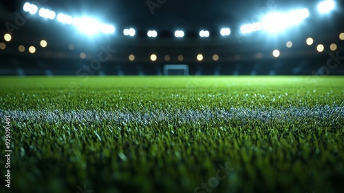 Green Grass Football Field Under Stadium Lights