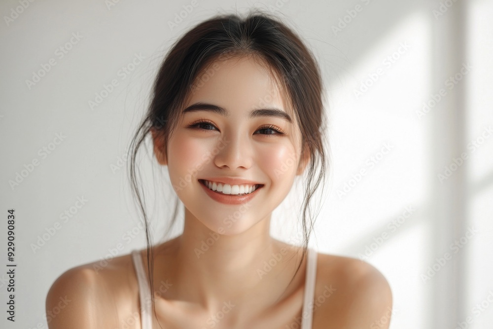 Beautiful young Asian woman smiling and happy created with Generative AI Beautiful young Asian woman smiling and happy created with Generative AI
