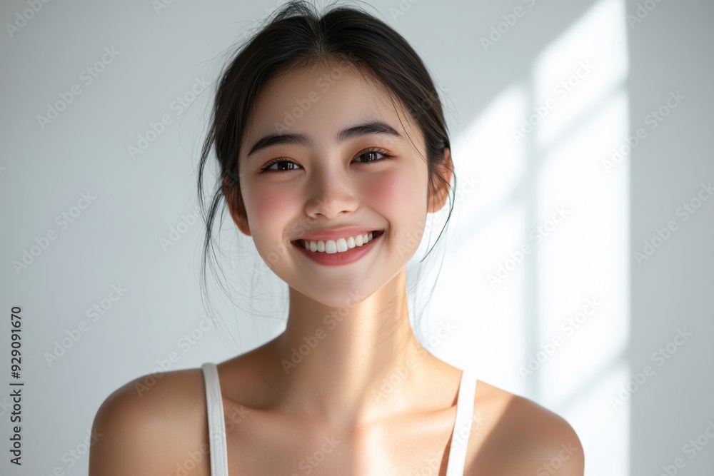 Beautiful young Asian woman smiling and happy created with Generative AI Beautiful young Asian woman smiling and happy created with Generative AI