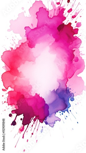 rounded magenta watercolor splash white empty background