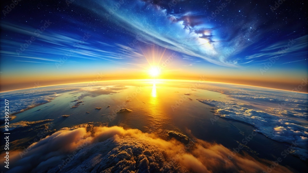 Serene landscape of endless blue sky meeting the earth at a distant vanishing point, with a hint of warm golden light at dawn or dusk. Serene landscape of endless blue sky meeting the earth at a distant vanishing point, with a hint of warm golden light at dawn or dusk.