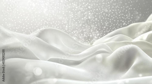 An abstract image of flowing white fabric with shimmering light particles creating a dreamy atmosphere.