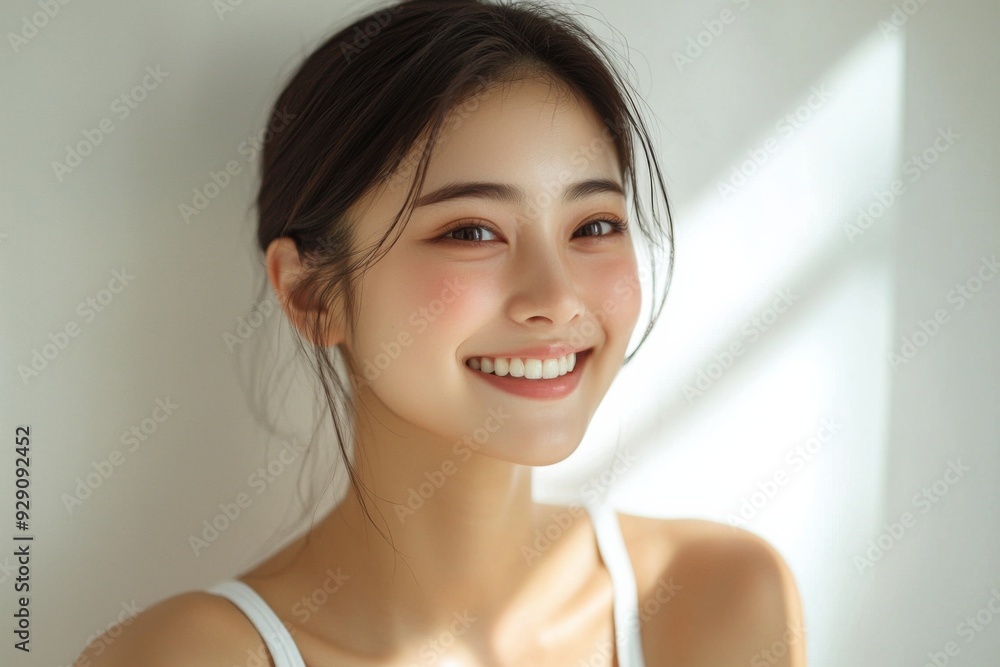 Beautiful young Asian woman smiling and happy created with Generative AI Beautiful young Asian woman smiling and happy created with Generative AI