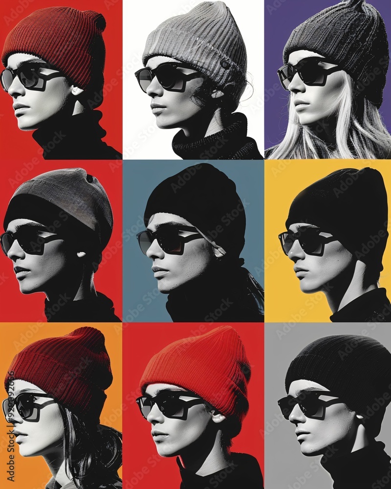 Φωτογραφία Iconic Black and White People Sketches - A collage of a woman wearing sunglasses