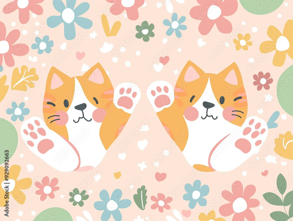 2d flat illustration of cat paws on a simple background. Cute cartoon style. 2d flat illustration of cat paws on a simple background. Cute cartoon style.