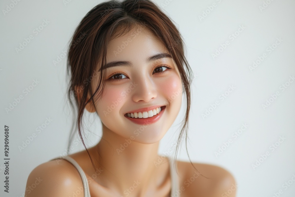 Beautiful young Asian woman smiling and happy created with Generative AI Beautiful young Asian woman smiling and happy created with Generative AI