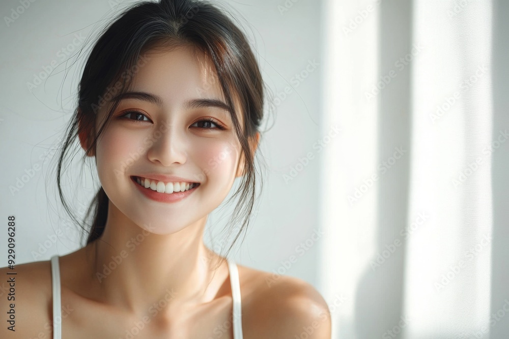 Beautiful young Asian woman smiling and happy created with Generative AI Beautiful young Asian woman smiling and happy created with Generative AI