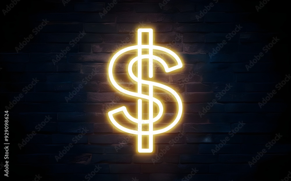 Neon Dollar Sign on Dark Background Representing Business Success and Economic Growth Neon Dollar Sign on Dark Background Representing Business Success and Economic Growth