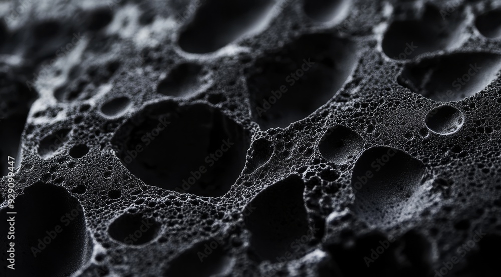 This is a detailed closeup view of black polystyrene foam, emphasizing its unique and intricate texture along with bubblelike formations, which are excellent and suitable for various applications This is a detailed closeup view of black polystyrene foam, emphasizing its unique and intricate texture along with bubblelike formations, which are excellent and suitable for various applications