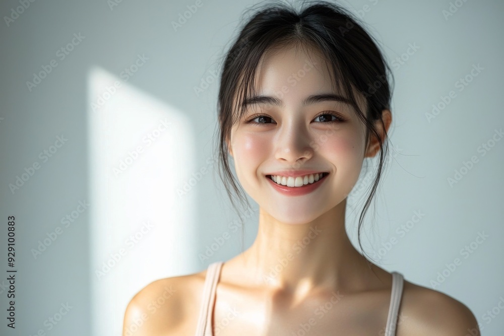 Beautiful young Asian woman smiling and happy created with Generative AI