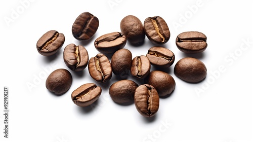 Coffee beans on white plain isolated, from above Generative AI