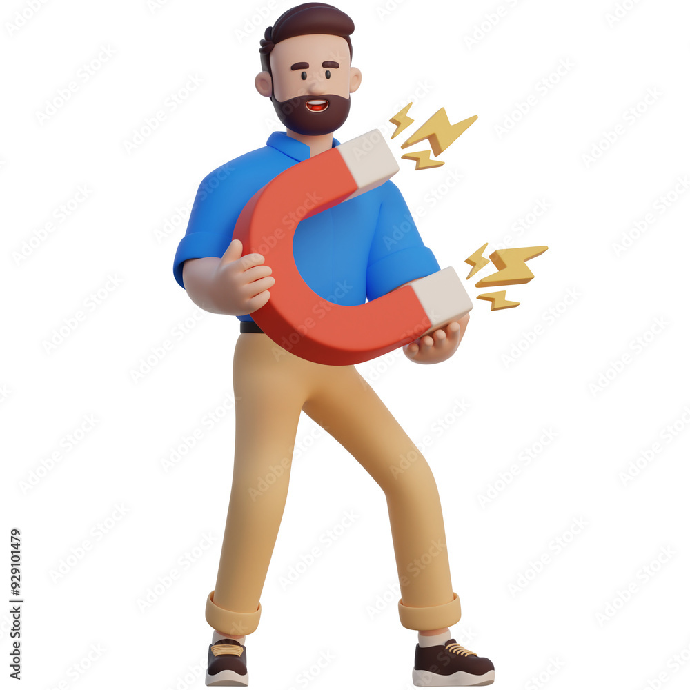 Businessman Holding Big Magnet 3D Character Businessman Holding Big Magnet 3D Character