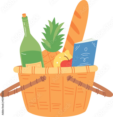 Wine basket icon. Summer picnic food wicker