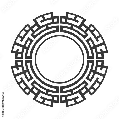 Circular Geometric Pattern with Interlocking Squares and Lines