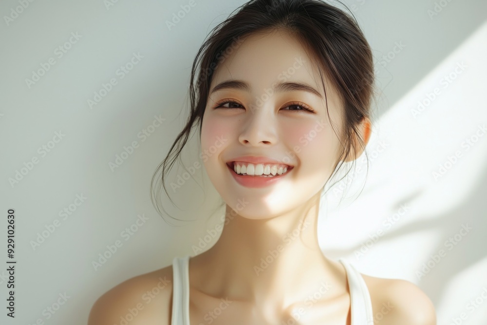 Beautiful young Asian woman smiling and happy created with Generative AI Beautiful young Asian woman smiling and happy created with Generative AI
