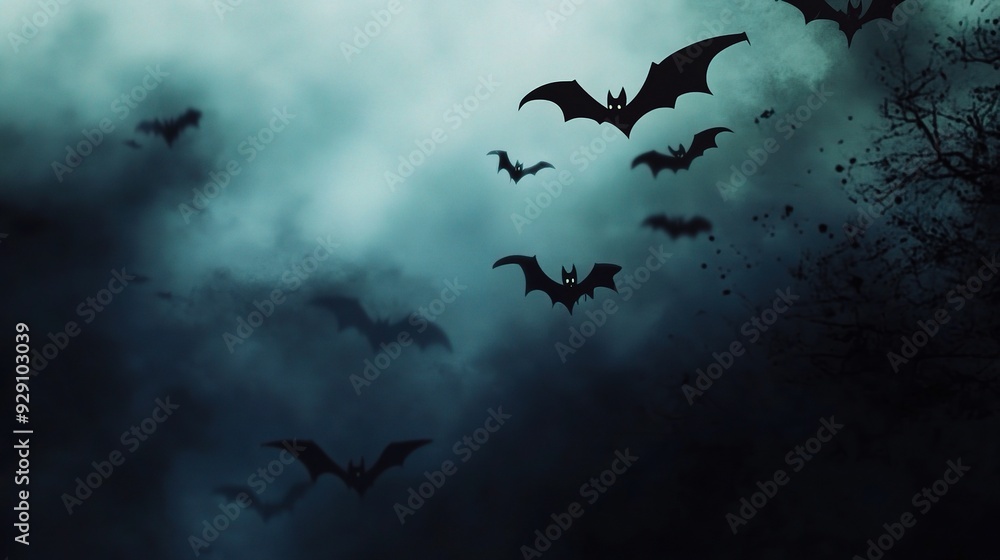 Night of the Bats: A chilling flight of bats against a stormy, moonlit sky evoking a sense of mystery and Halloween dread. Night of the Bats: A chilling flight of bats against a stormy, moonlit sky evoking a sense of mystery and Halloween dread.