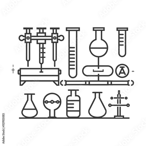 Collection of Outline Icons Representing Chemistry Lab Equipment