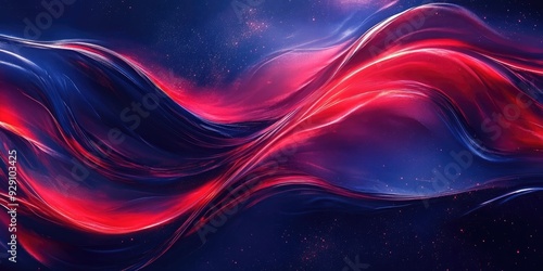 Abstract Red and Blue Swirling Lines with Glittering Stars