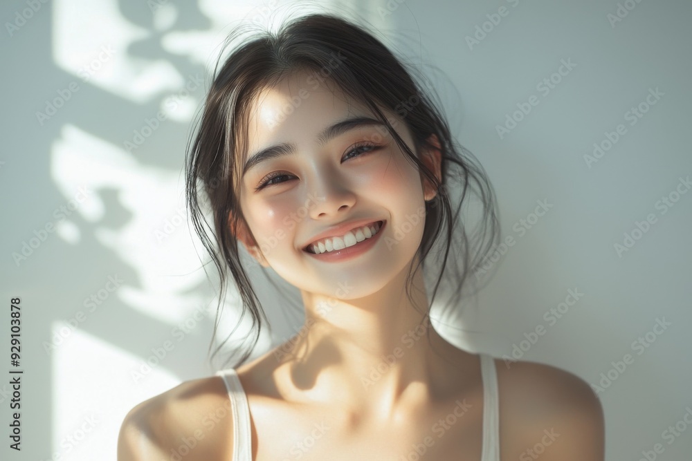 Beautiful young Asian woman smiling and happy created with Generative AI Beautiful young Asian woman smiling and happy created with Generative AI