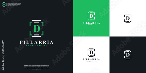 Pillar Logo Template. Letters D and pillar with minimalist style logo design.